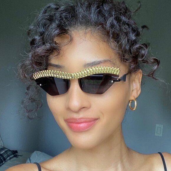 Christian Cowan Le Specs Watch Out Gold Black Frame Black Lens Sunglasses w Case main image 8